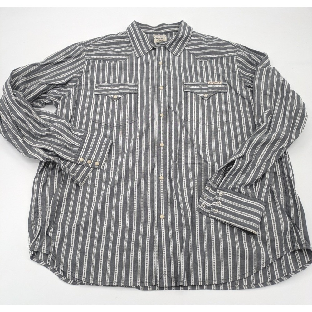 Lucky Brand Western Shirt Mens XL Pearl Snap Gray Striped Long Sleeve Cowboy‎